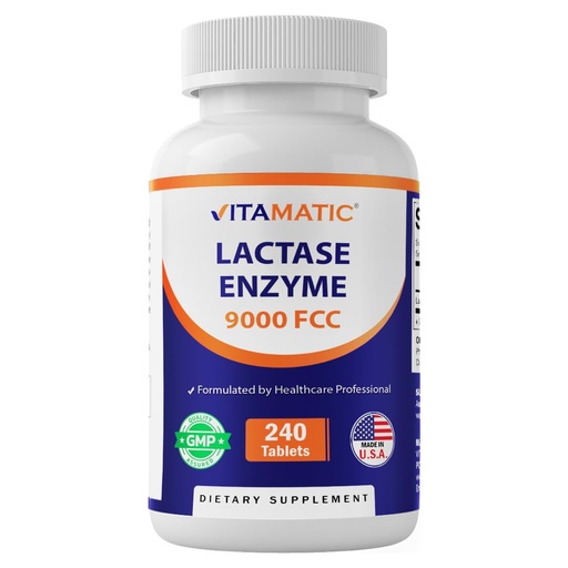 [BRSROCAFCNYAKAL4] Vitamatic Lactase Enzyme 9000 FCC 240 Tablets - Lactose Intolerance Relief Caplets