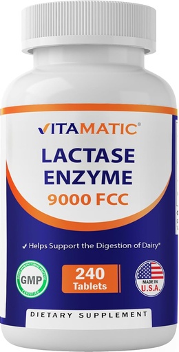 [BRSROCAFCNYAKAL4] Vitamatic Lactase Enzyme 9000 FCC 240 Tablets - Lactose Intolerance Relief Caplets