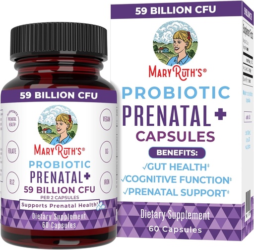 [BRSWGCYYOQMWAGTA] MaryRuth Organics Prenatal Vitamins & Probiotics | 59 Billion CFU | Vitamin D3 & B12 | Iron | Folate | Selenium | Choline | Vegan | Non-GMO | 60 Capsules