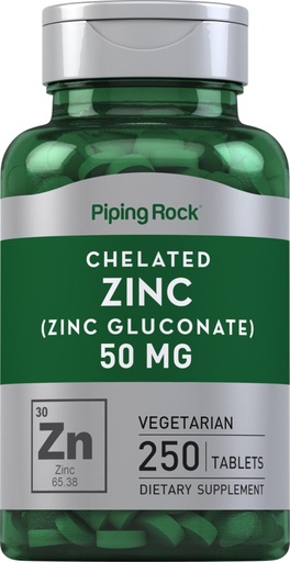 [BRSWIFDQAYIQOALE] Piping Rock Zinc 50mg | 250 Vegetarian Tablets | Chelated Gluconate | Non-GMO and Gluten Free Supplement