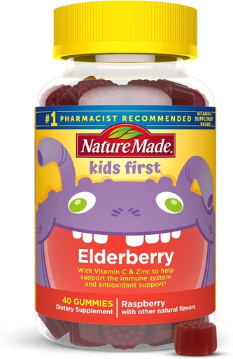 [BRSWYFAHBUCRSGQY] Nature Made Kids First Elderberry with Vitamin C and Zinc, Dietary Supplement for Immune Support, 40 Elderberry Gummies
