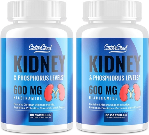 [BRSRAFABPJYAO2D5] Kidney Support Supplement – Kidney Cleanse Detox with 600mg Niacinamide & Chitosan Oligosaccharides – Phosphorus-Conscious Formula – Vegetarian Capsules for Adults – 2 Bottles
