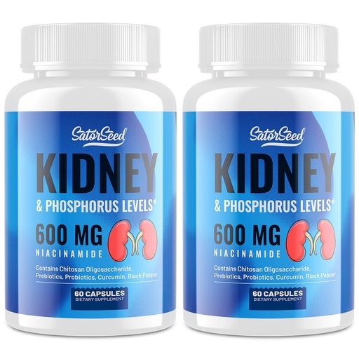 [BRSRAFABPJYAO2D5] Kidney Support Supplement – Kidney Cleanse Detox with 600mg Niacinamide & Chitosan Oligosaccharides – Phosphorus-Conscious Formula – Vegetarian Capsules for Adults – 2 Bottles