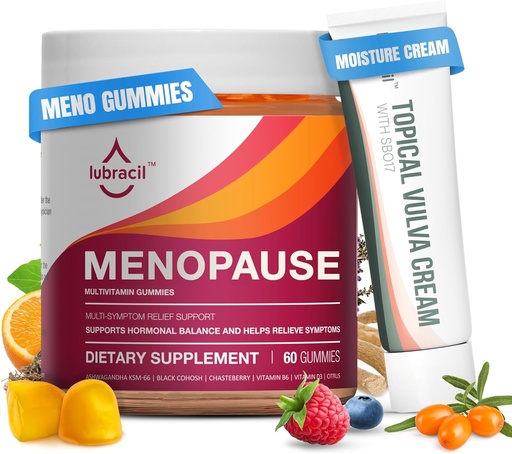 [BRSROAYEAUDROCLV] Lubracil Menopause Gummies & Topical Vulva Cream Bundle – Hormone-Free Support for Hot Flashes, Vaginal Dryness, Itching, Mood Swings & Night Sweats with Black Cohosh, Ashwagandha, Omega-7 & Vitamin E