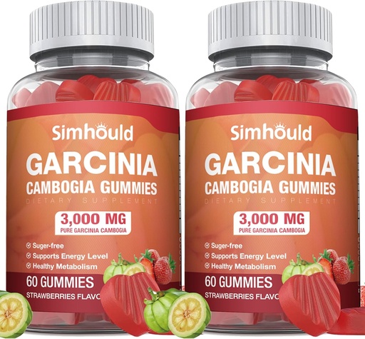 [BRSRAYIZCICB6CT2] 2 Pack Sugar Free Garcinia Cambogia Gummies - 3000mg 95% HCA with L-Carnitine, Energy Boost, Strawberry Flavor Gummy Easier to Take Than Pills & Capsules 120 Counts