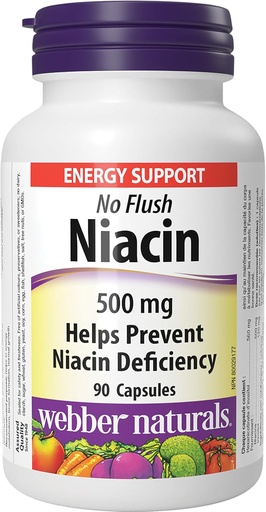 [BRSWIEYAAEDA2EL4] Webber Naturals No Flush Niacin Vitamin B3 Capsule, 500mg 90 Count