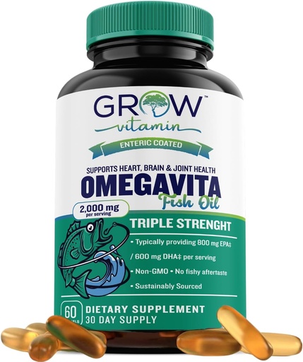 [BRSWYCAQOQBQEDQV] grow vitamin OmegaVita Fish Oil : 800 mg EPA 600 mg DHA Omega 3 Supplement for Heart, Brain & Immune Support, Absorbable Triple Strength Fish Oil Supplement - 2000 mg Per Serving, 30 Day Supply