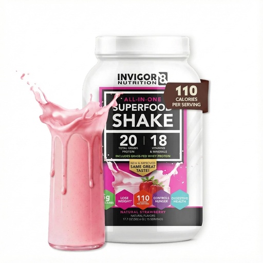 [BRSWGCYFOUJQ4DLB] INVIGOR8 Superfood Grass Fed Whey Protein Isolate Shake Natural Strawberry Gluten-Free and Non GMO Meal Replacement with Probiotics and Omega 3 (645g)