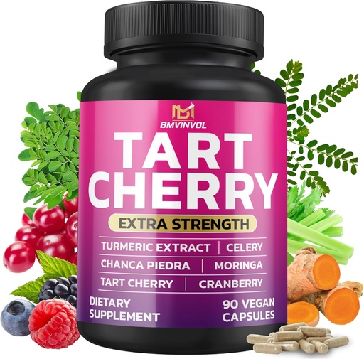 [BRSRAHADOYBREGQZ] BMVINVOL Tart Cherry 20:1 Extract - Plus Moringa, Chanca Piedra, Celery, Cranberry Extract and More - 90 Capsules - 3 Month Supply