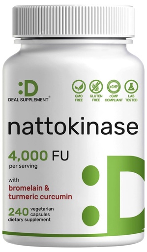 [BRSROFD2BMCGE23V] Nattokinase Supplement 4,000 FU Per Serving, 240 Veggie Capsules – Japanese Natto with Bromelain, Turmeric Curcumin & Black Pepper Complex – Digestive Enzymes & Heart Health – Non-GMO, Vegan