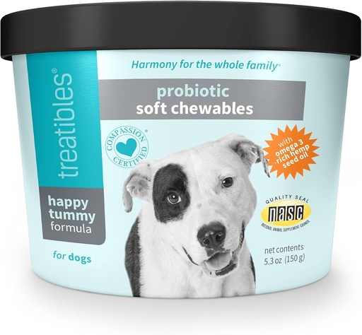 [BRSW2ED3C4IWODTU] Treatibles Happy Tummy Probiotic for Dogs Soft Chewables, 5.3 oz - Digestive Support, Immune System, Gut Health