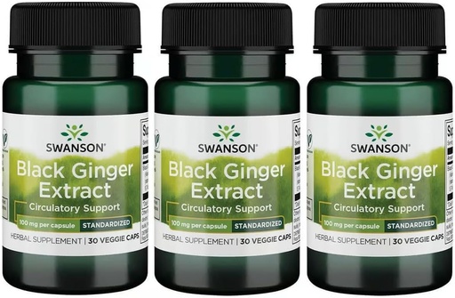 [BRSWGAANDMOWMCQ4] Swanson Black Ginger Extract - Promotes Healthy Blood Circulation and Physical Vigor - May Aid Heart Health, Muscle Tissue, and Mental Wellbeing - (30 Veggie Capsules, 100mg Each) (3 Pack)