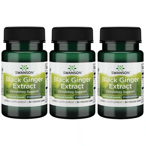 [BRSWGAANDMOWMCQ4] Swanson Black Ginger Extract - Promotes Healthy Blood Circulation and Physical Vigor - May Aid Heart Health, Muscle Tissue, and Mental Wellbeing - (30 Veggie Capsules, 100mg Each) (3 Pack)