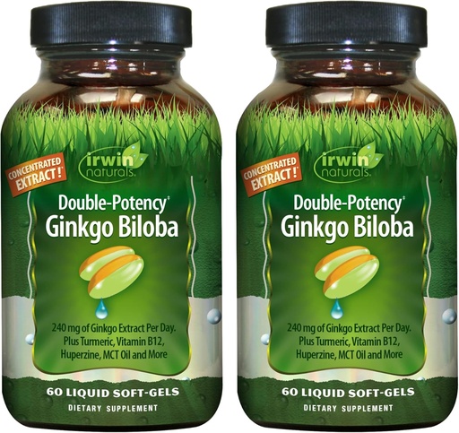 [BRSRMYL5AEGQOG3F] Irwin Naturals Dvojni potenci Ginkgo Biloba – 60 tekočih mehkih gelov – Brain, Focus & Circulation Podpora - 2 paket