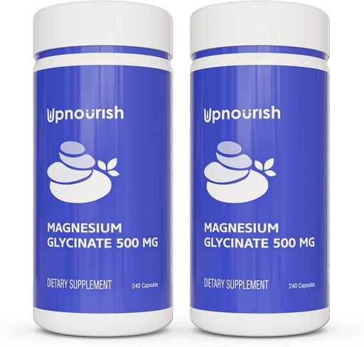 [BRSRAYARPIDRSH3P] UpNourish Chelated Magnesium Glycinate 500mg Capsules - Magnesium Chelate for High Absorption - Pure Magnesium Supplement for Calm, Leg Cramps, Muscle Relaxation 480 Capsules