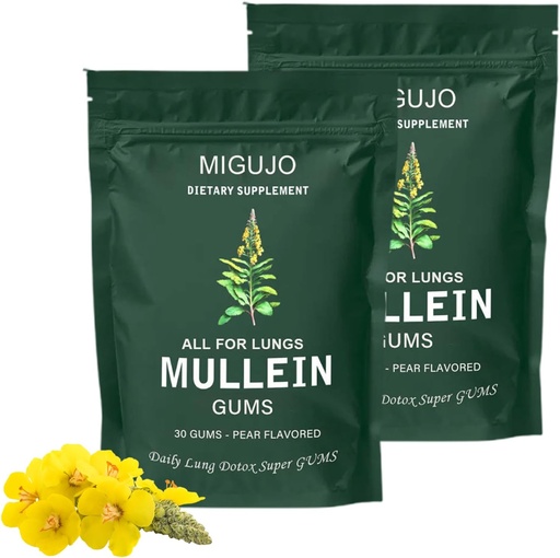 [BRSRAH37OQBROCYY] Mullein Lung Cleanse Repair Gum, Mullein Gum, Lung Cleanse Repair Gum - Pear Flavored, Mullein Leaf herb Extract for Lung Health & Sinus Relief (2 Bags)