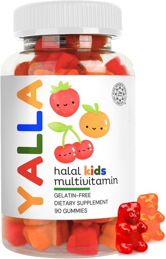 [BRSRAGQ7CQNBMFLA] YALLA Halal Vitamins for Kids, Halal Kids Multivitamin Gummies, 45-90 Day Supply, Essential Vitamins with C, D3, Zinc for Immunity, B6 B12 for Energy, ISA Certified, Gelatin Free
