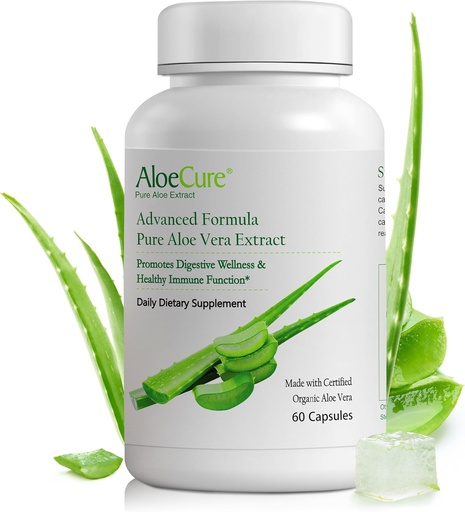 [BRSWKGIZOYIG2ELC] AloeCure Organic Aloe Vera Kapsulas, 160 000mg Iekšējā Aloe Leaf Ekvivalents per Servē, Support Gut, Gremošanas, & Imūnās veselības, palīdz uzturēt līdzsvarotu kuņģa aciditāti, bez Aloin, 60 kapsulas