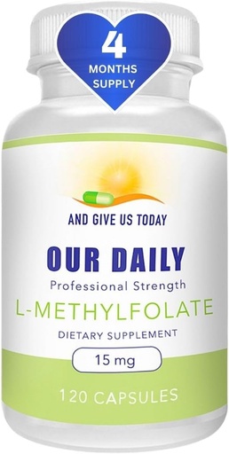 [BRSWGBI2CQNBEHIY] UND GIVE US TODAY UNSERE DAILY L-Methylfolat 15 mg / 15000 mcg Maximum Strength Active Folate, 5-MTHF, Filler Free, Glutenfrei, Non-GMO, Vegetarische Kapseln (4 Monate Versorgung) (120)