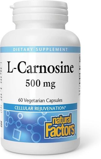 [BRSWIFQ4OQMWEAYZ] Fattori naturali, L-Carnosina 500 mg, Supporta l'invecchiamento sano, la funzione del muscolo e del cervello, supplemento dietetico, 60 capsule (60 porzioni)