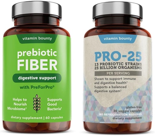 [BRSRM2QPOFYREHQ7] Vitamin Bounty Pro-25 Probiotics and Prebiotic Fiber Bundle - Dietary Fiber, 13 Probiotic Strains, Gut Health, Digestive Health, Delayed Release - Bundle