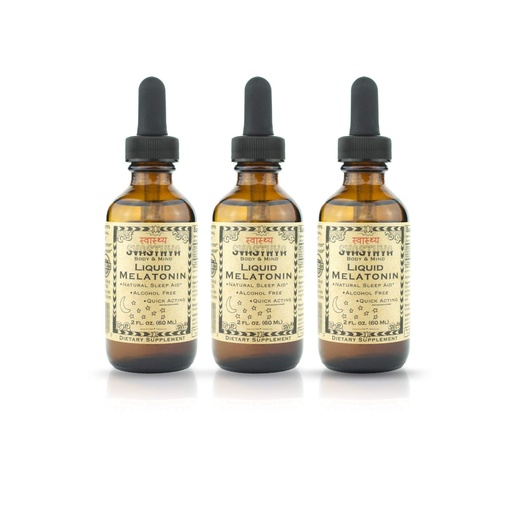 [BRSRMBILAQFRSGTZ] Svasthya Body & Mind Liquid Melatonin - Promotes Natural Sleep - Alcohol Free for Adult and Children, Made in The USA, GMP, 2 oz - 3 Pack