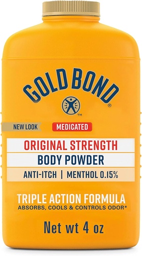 [BRSWYBL4AUPAM3L7] Gold Bond Medicated Original Strength Body Powder, 4 oz., Talc-Free, Anti-Itch, Absorbs & Cools
