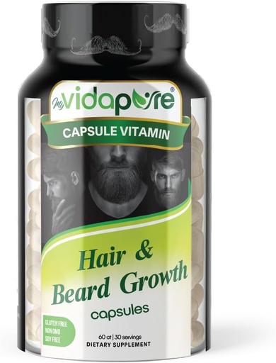 [BRSRMGL4PIBGKDY4] MYVIDAPURE Beard Growth + Men’s Skin & Nails – 5,000mcg Biotin – Vitamin C, D & B-Complex –Hydrolyzed Collagen Veggie Capsules – Non-GMO – Gluten-Free