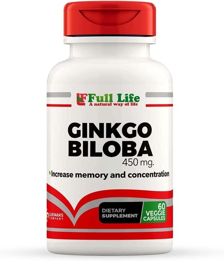 [BRSW2ED3CMDQ4EYU] Full Life Ginkgo Biloba Capsules - Žolinių papildai - 60 Veggie kapsulių 450mg.