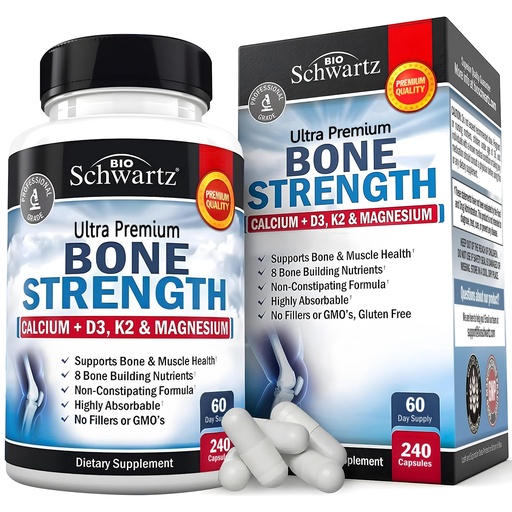 [BRSROCQLDMFBU2TV] BioSchwartz Bone Strength Supplement - Gentle Non-Constipating Bone Health Supplement for Women & Men with 9-in-1 Complex with Calcium Magnesium Zinc D3 K2 & More - 3rd Party Tested - 2 Months