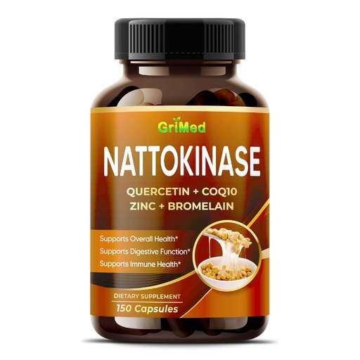 [BRSROGD7CUPAKF33] GriMed Nattokinase Capsules with Quercetin, CoQ10, Zinc & Bromelain – Dietary Supplement – 150 Capsules
