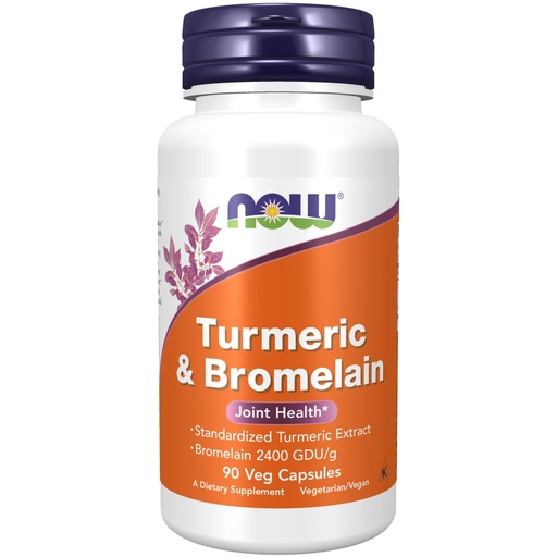 [BRSWIYYHO4DROELM] NOW Foods Supplements, Turmeric & Bromelain (Standardized Turmeric Extract) with Bromelain 2400 GDU/g, 90 Veg Capsules