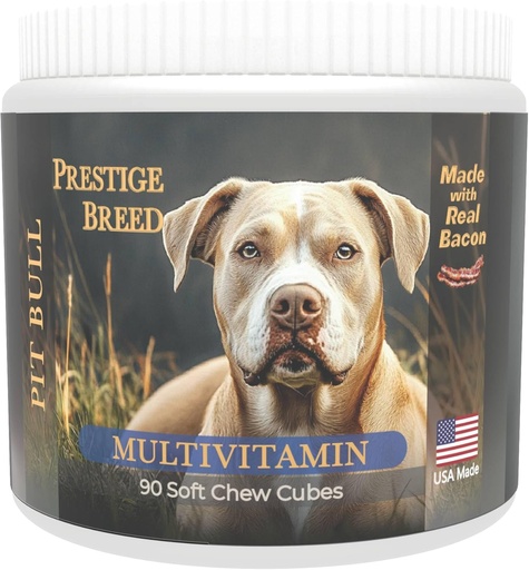 [BRSRAAT3OZ7REELO] Multivitamins, Balanced Nutrition for Your Pit Bull, 90 Count, Made in The USA with Real Bacon