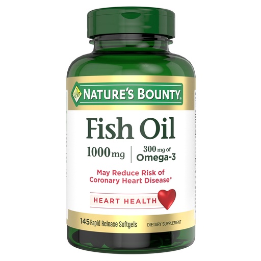 [BRSWIY32B56BGYDY] Nature’s Bounty Fish Oil, Supports Heart Health, 1000mg, Rapid Release Softgels, 145 Ct