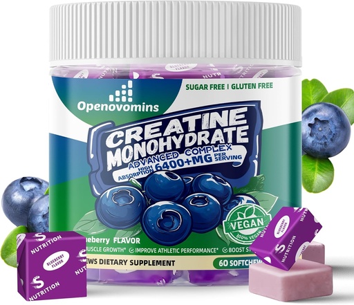 [BRSRAGL5OJYQMDTF] Creatine Monohydrate Soft Chews Complex 6400mg for Men & Women -Advanced Formula W/L-Taurine + Vitamin B12, Sugar Free Chewable Supplement,60 Blueberry Softchews