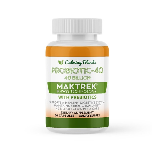 [BRSWGZA7CQFAYDT5] CALMING BLENDS Probiotic, 40 Billion CFU, Bi-Pass Delivery System for Maximum Effectiveness, Shelf Stable, 60 Vegetable Capsules