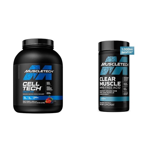 [BRSRAZYRCMMWGC33] MuscleTech Cell-Tech Creatine Powder & Clear Muscle HMB Supplements, Muscle Builder & Recovery Drink for Men & Women, 6 lbs Powder & 42 Softgels