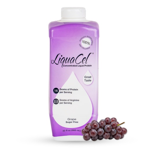 [BRSWIGAOON7RE3TO] LiquaCel Concentrated Liquid Protein, Grape Flavor, Ready-to-Drink, 16g Hydrolyzed Collagen Protein and 2.5g Arginine Per 1oz Serving, Sugar & Gluten Free, 32 fl oz Bottle