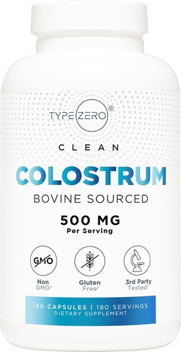 [BRSROBIECQCWYA3V] Tyyppi Zero Colostrum Supplement (500 mg) 180 kapselia - Nautalähde, ei-GMO, Gluteeniton