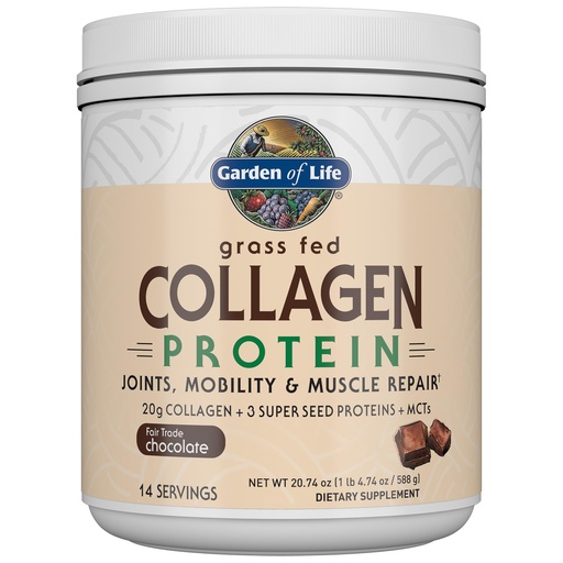 [BRSWYY32BF7BAFL5] Garden of Life Grass Fed Collagen Protein Powder - Chocolate, 14 Servings, Powder for Joints Mobility Muscle Repair, Collagen Peptides + Super Seeds + Coconut MCTs, Keto Supplement