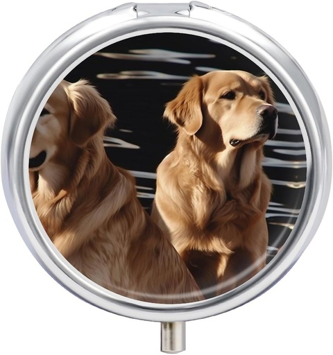 [BRSRAZQEAUPBODTF] Pill Box 3 Compartment 여행을위한 둥근 알약 주최자 매일 작은 알약 케이스 Golden Retrievers Metal Pill Container Pill Vitamins Fish Oil Supplement를위한 휴대용 의학 주최자