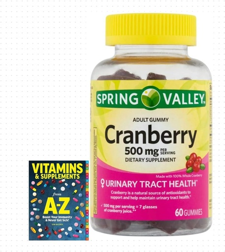 [BRSROYYEDEFR6FLO] Adventure Home Spring Valley Yetişkin Gummy Cranberry Diyetary Supplement, 500 mg, 60 Count+Better Rehber Vitaminleri Tamamlar