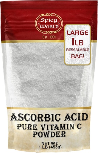 [BRSRMYACOV4AM2QU] Spicy World Ascorbic Acid 1 LB Bulk Bag - Pure Vitamin C Powder - 100% Pure, Food Grade, Can be Used for Canning, Fruit, Pools - USP Grade