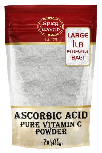[BRSRMYACOV4AM2QU] Spicy World Ascorbic Acid 1 LB Bulk Bag - Pure Vitamin C Powder - 100% Pure, Food Grade, Can be Used for Canning, Fruit, Pools - USP Grade