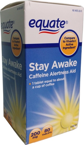 [BRSWIYILCFYGCD3U] Equate Stay Awake Caffeine Alertness Aid, 80 Tablets, 200 mg