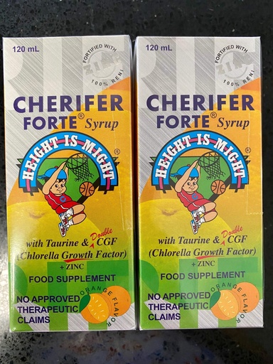 [BRSWICYTCYCR4DI7] CHERIFER Forte Syrup w/Taurine & Double Chlorella Growth Factor + Zinc 120ml (Pack of 2 Bottles)