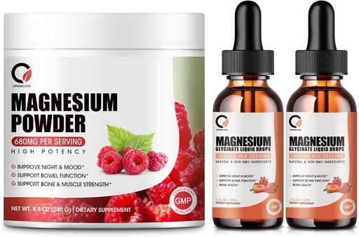 [BRSRAGL3DMPBQCQ3] Magnesium Glycinate Drops & 680mg Magnesium Glycinate Complex Powder for Men & Women, Support Energy, Night, Muscle & Joint Function, Non-GMO, Vegan