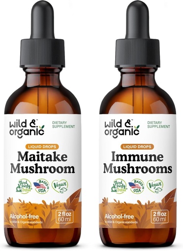 [BRSRABD4AAORQC3V] Wild & Organic Maitake Mushroom Tincture 2 fl oz & Immune Mushrooms Tincture 2 fl oz