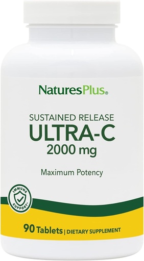 [BRSWIBYNBMNRYE3A] Natures Plus Ultra C W/Rose HIPS, Sustained Released - 2000 mg, 90 Vegetarian Tablets - Maximum Potency Immune Support, Antioxidant - Free-Radical Defense - Gluten-Free - 90 Servings
