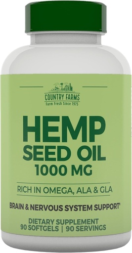 [BRSRAGQ5OAFQY3T6] COUNTRY FARMS Hemp Seed Oil 1000mg, Rich in Omega, ALA and GLA, Immune Support, 90 Count